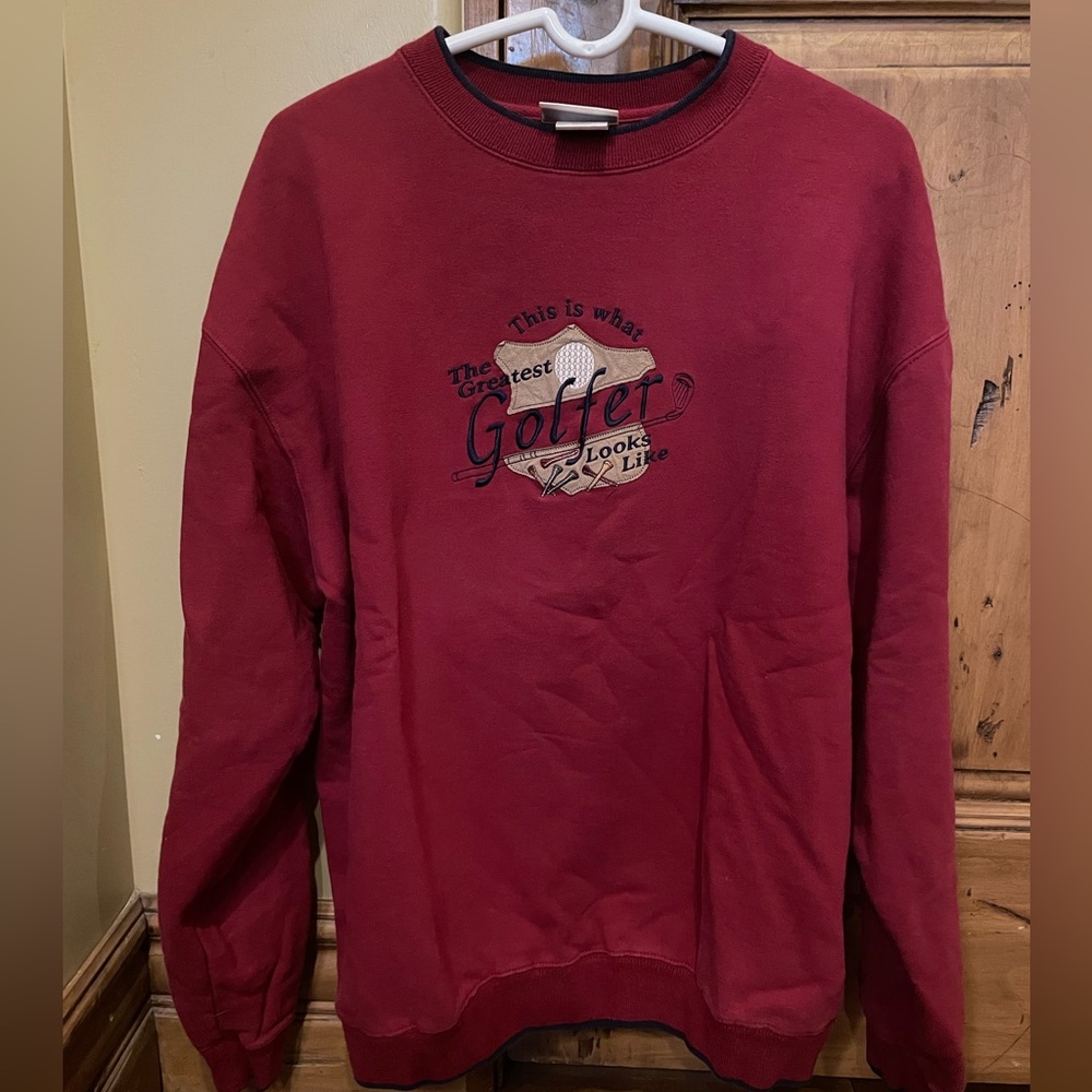 Vintage 80s/90s Red Golfer Patch Crew Neck. MCC Sport